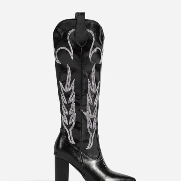 NEW🔥 Embroidered Black Cowboy Cowgirl Western Boots - Picture 4 of 7